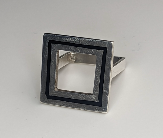 Silver & Jet Square ring
