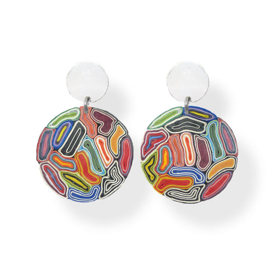 Dangle Earrings, oversize disc - Multicolor - Idyllika