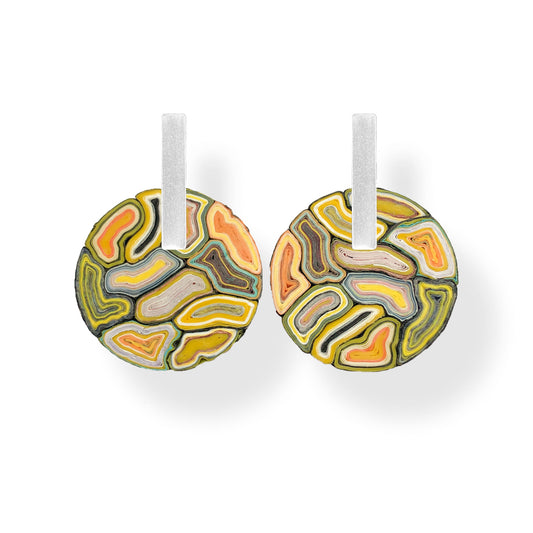 Static earrings, medium size disc -  Yellowish - Idyllika