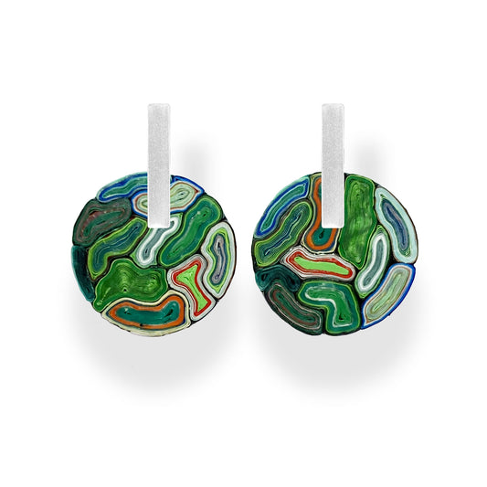 Static earrings, medium size disc -  Greenish - Idyllika